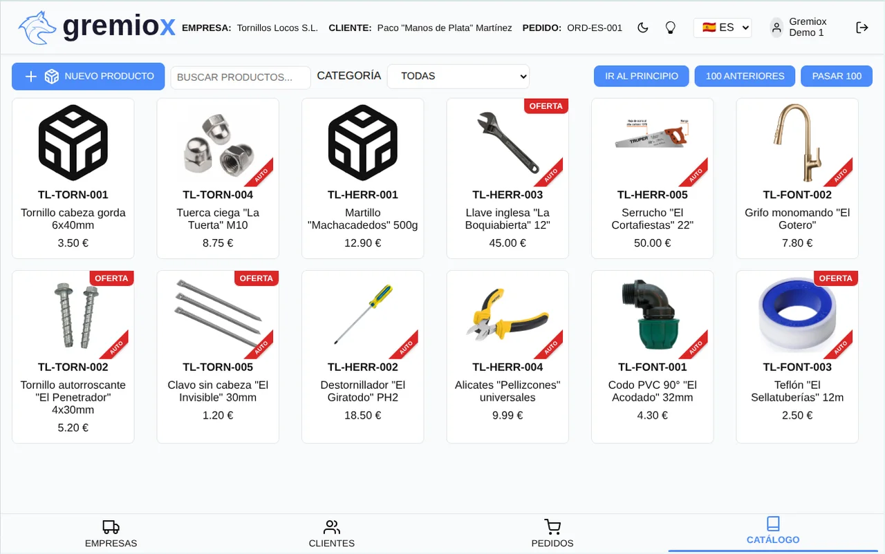 Catálogo de GremioX con productos, buscador, filtros y ofertas