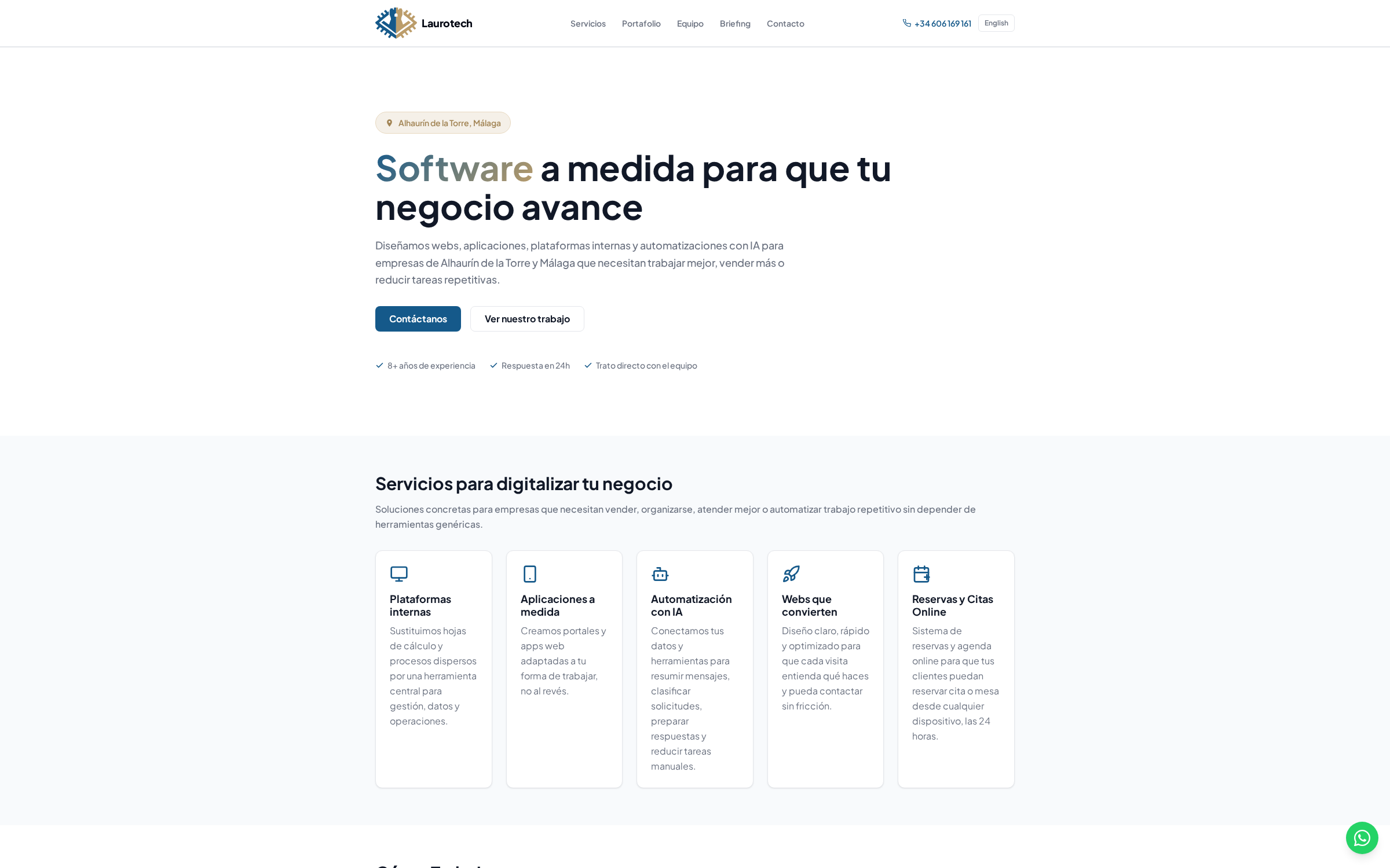 Captura real de la web de Laurotech con hero, navegación y servicios principales