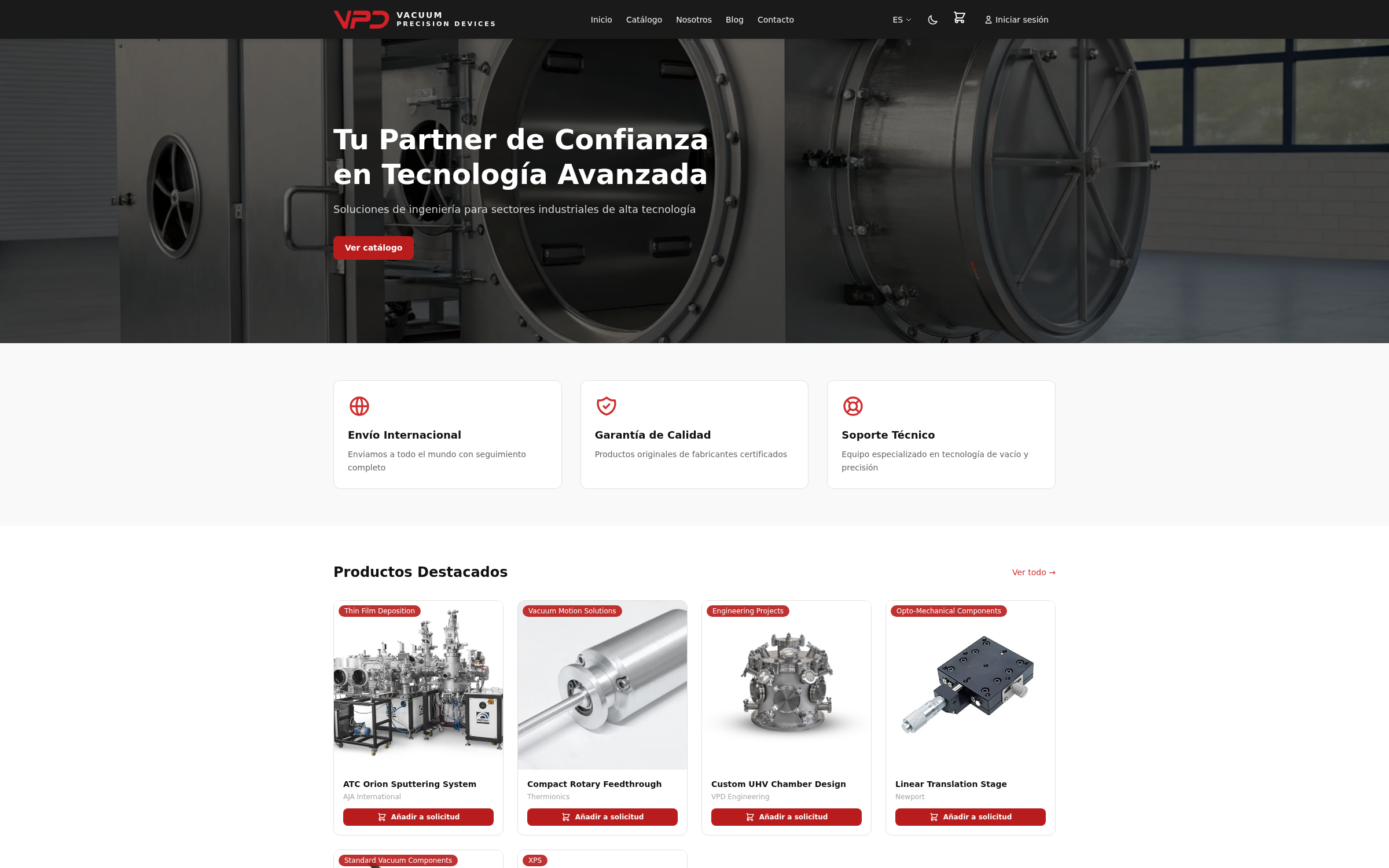 Captura real de la nueva plataforma VPD en vpd.serviciosegado.com con hero, catálogo y productos destacados